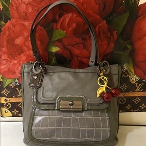 Coach Gray Shoulder Bag with Cherry Charm